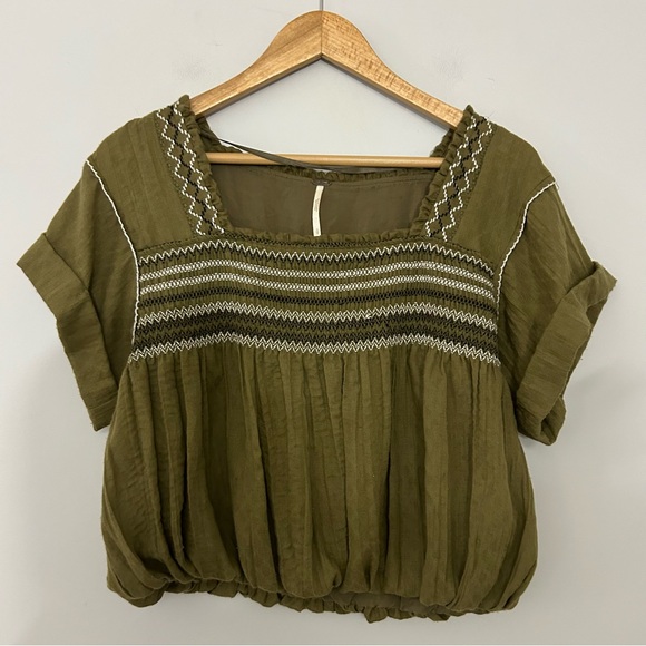 Free People Wandering Skies Blouse In Moss - Picture 5 of 8